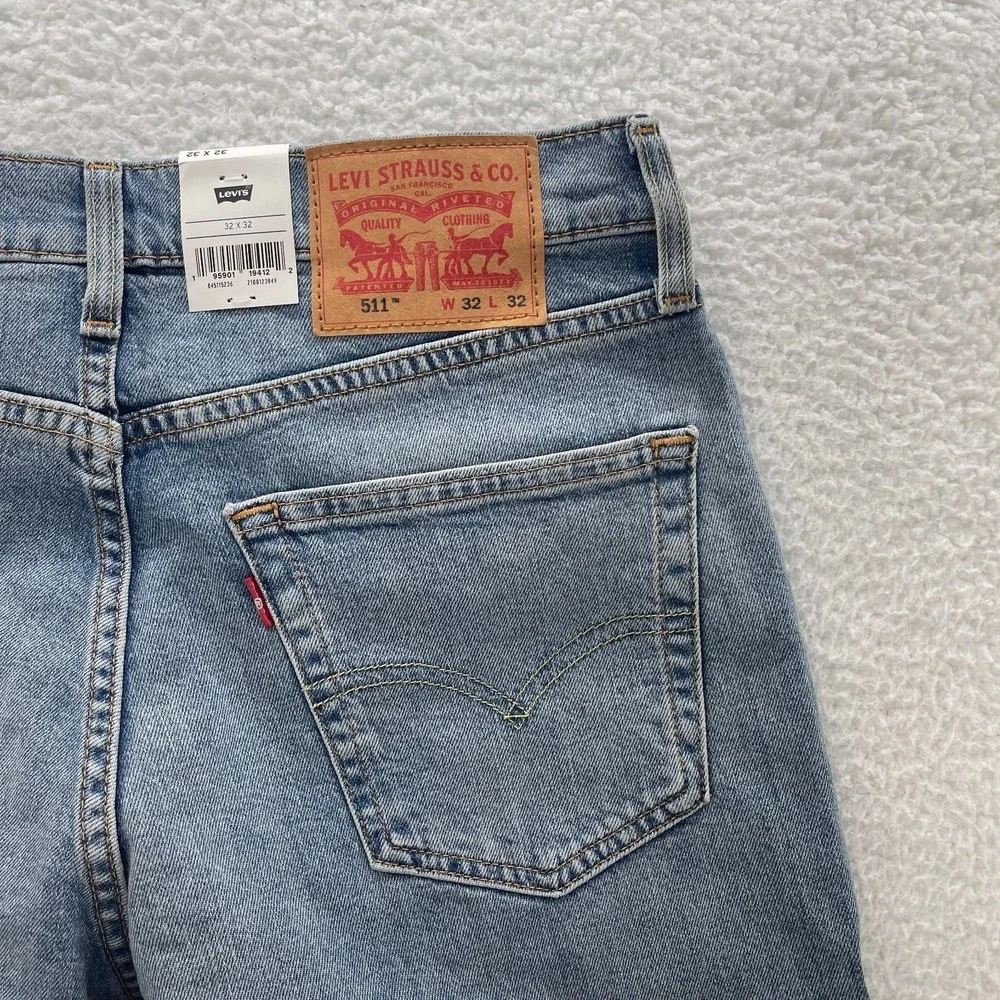 Levis Jeans Mens 32x32 Blue 511 Slim Fit Medium Wash Stretch Denim Grunge Punk